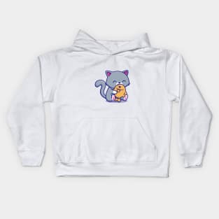 Cute Cat Eating Fish Kids Hoodie